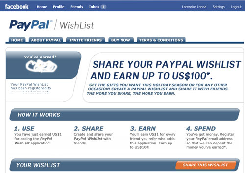 Paypal wishlist di facebook